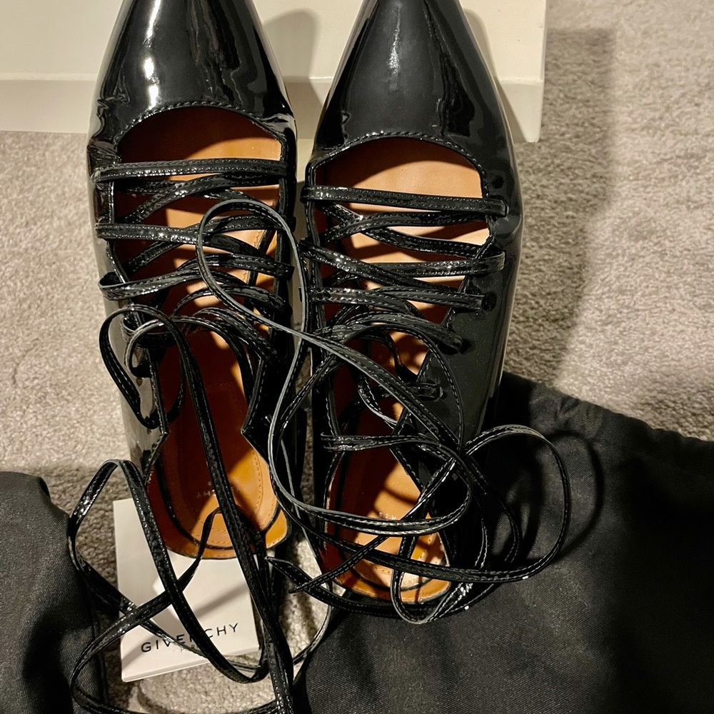 Givenchy Black Showline Patent Leather Lace-up Ballet Flats - Picture 6 of 7